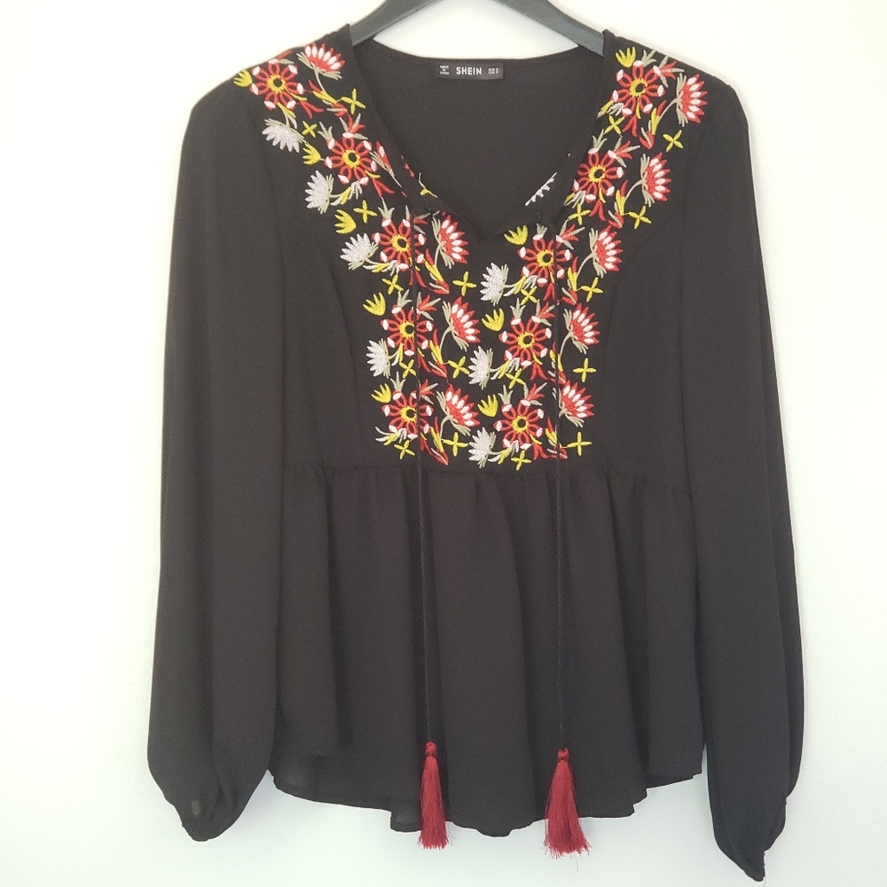 Embroidered Peasant Top